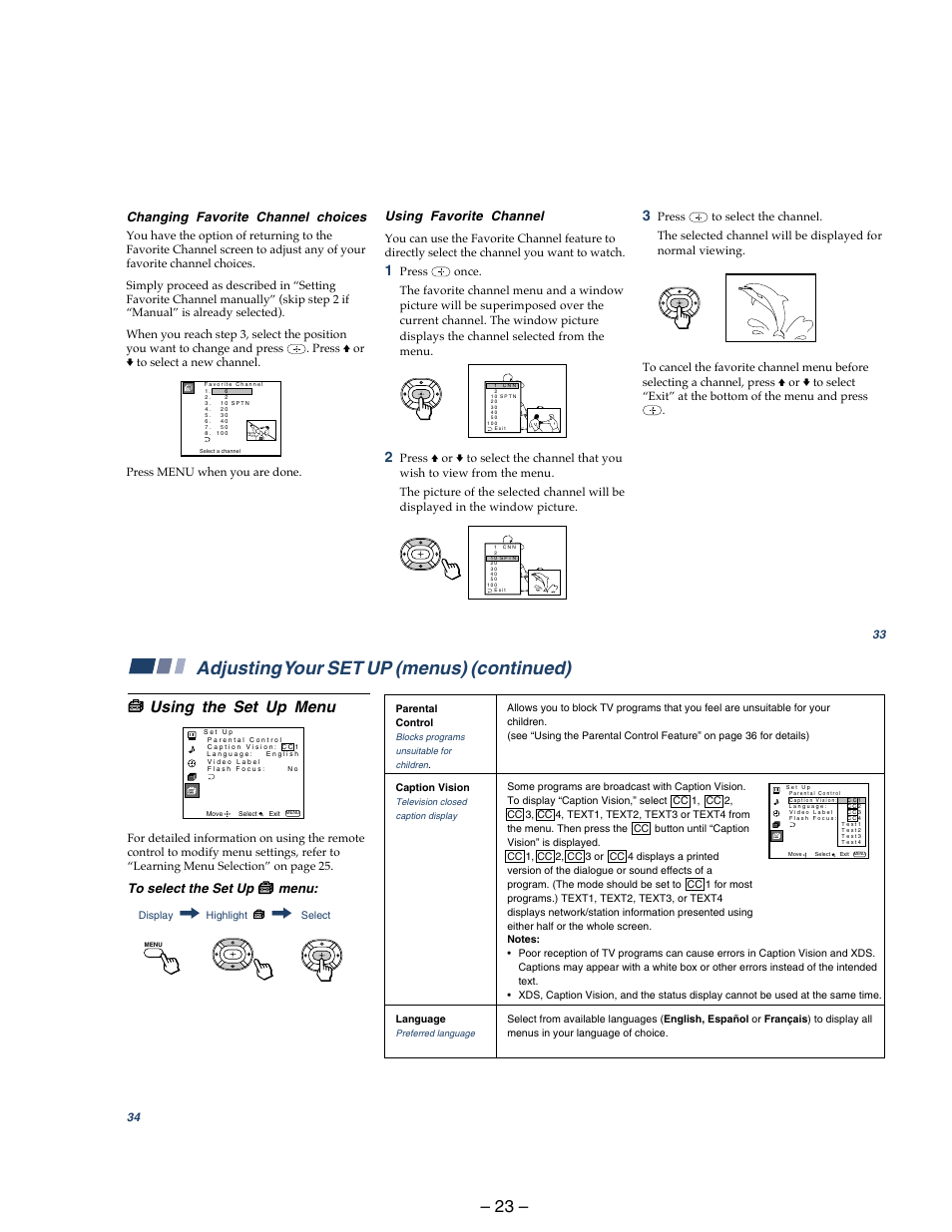 Adjusting your set up (menus) (continued) | Sony KP 48S75 User Manual | Page 23 / 100