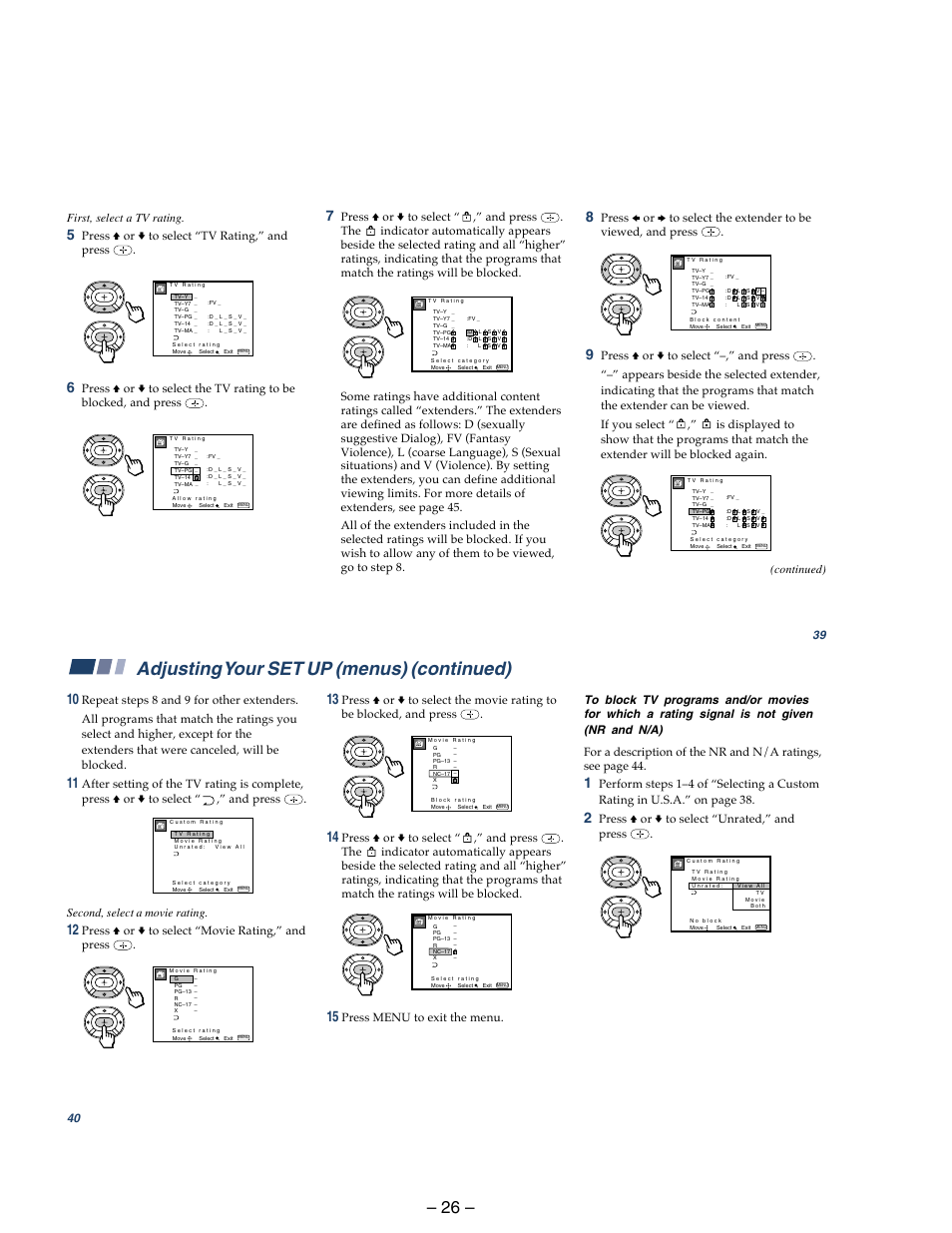 Adjusting your set up (menus) (continued) | Sony KP 48S75 User Manual | Page 26 / 100