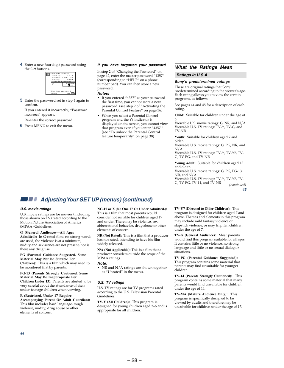 Adjusting your set up (menus) (continued) | Sony KP 48S75 User Manual | Page 28 / 100