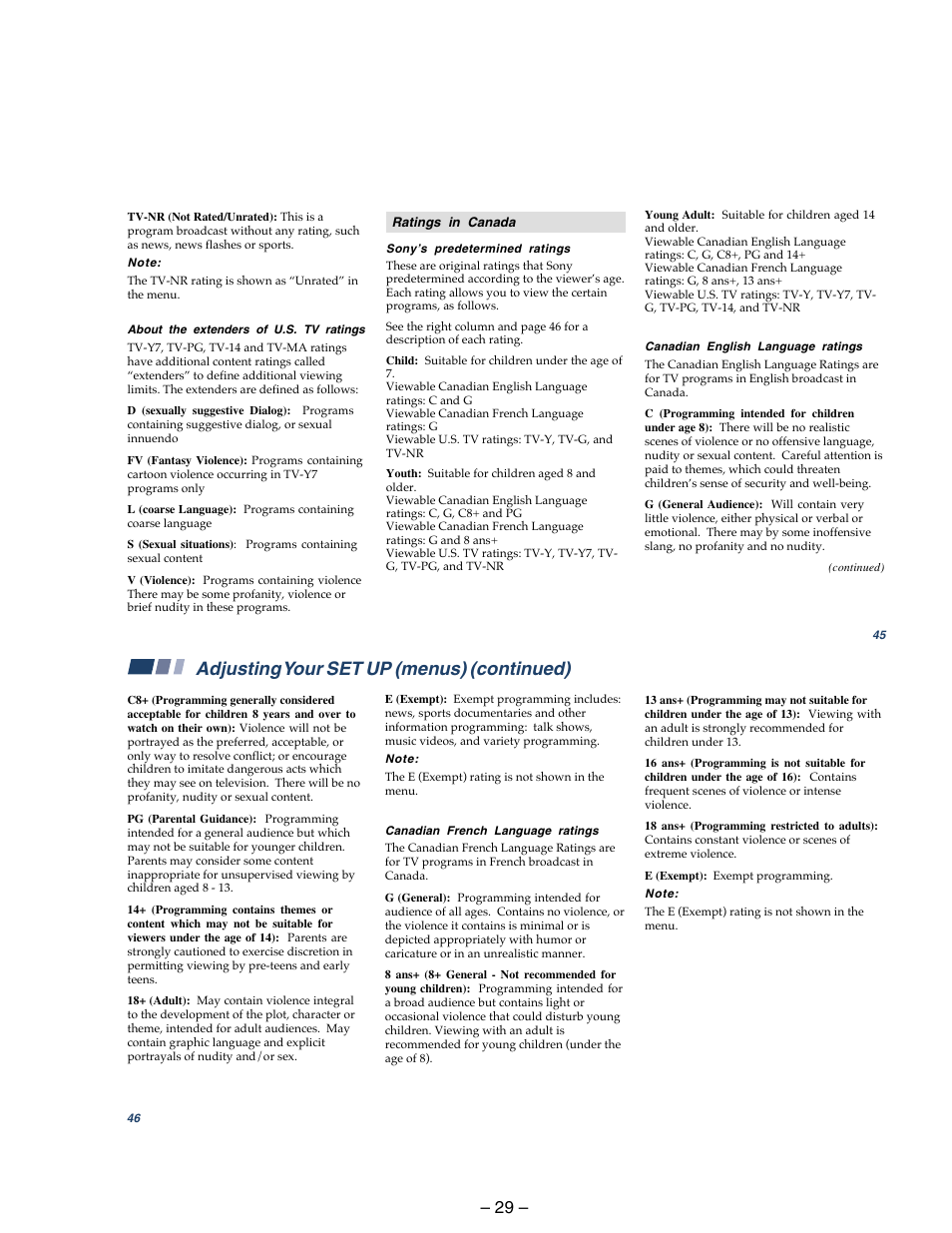 Adjusting your set up (menus) (continued) | Sony KP 48S75 User Manual | Page 29 / 100