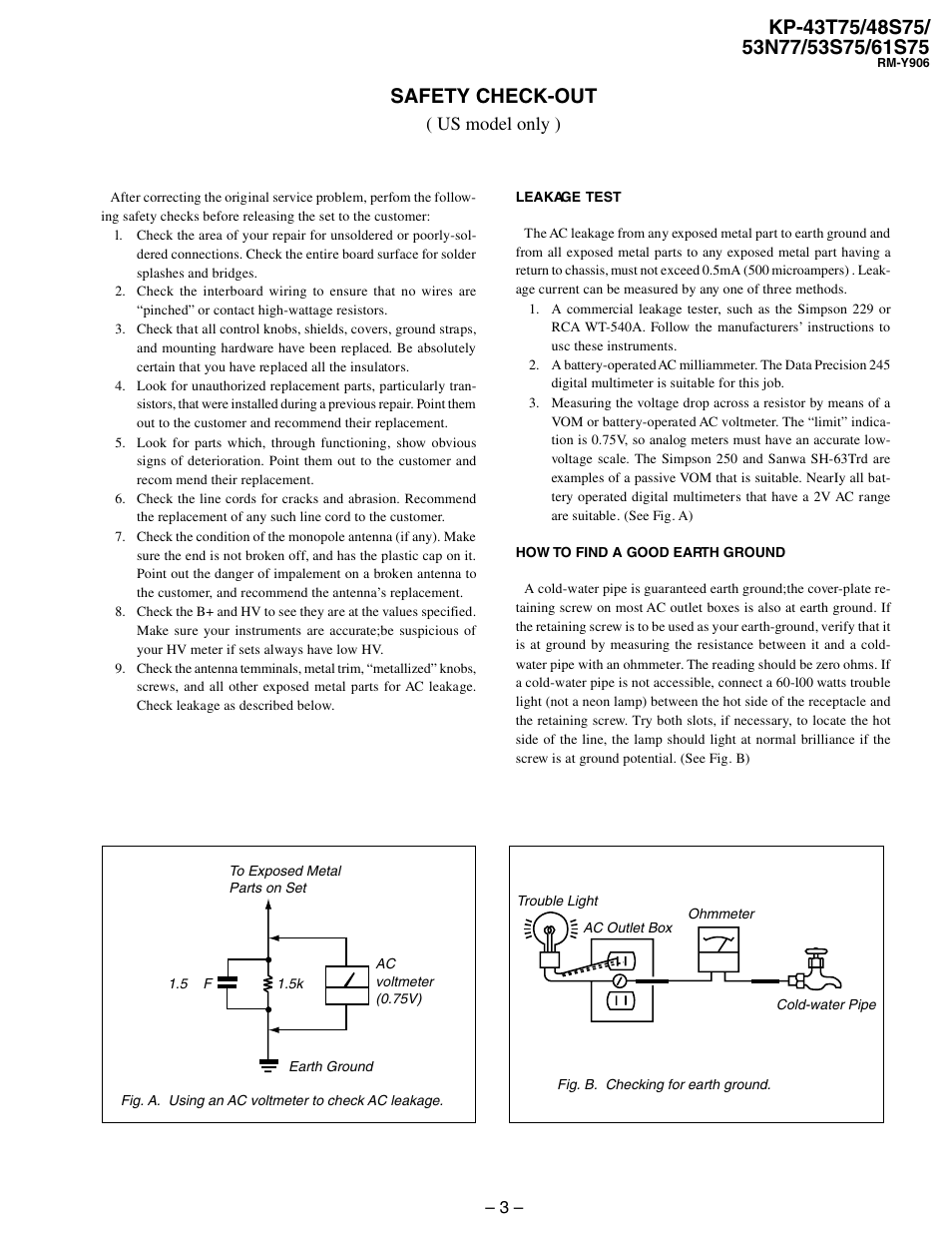 Safety check-out | Sony KP 48S75 User Manual | Page 3 / 100