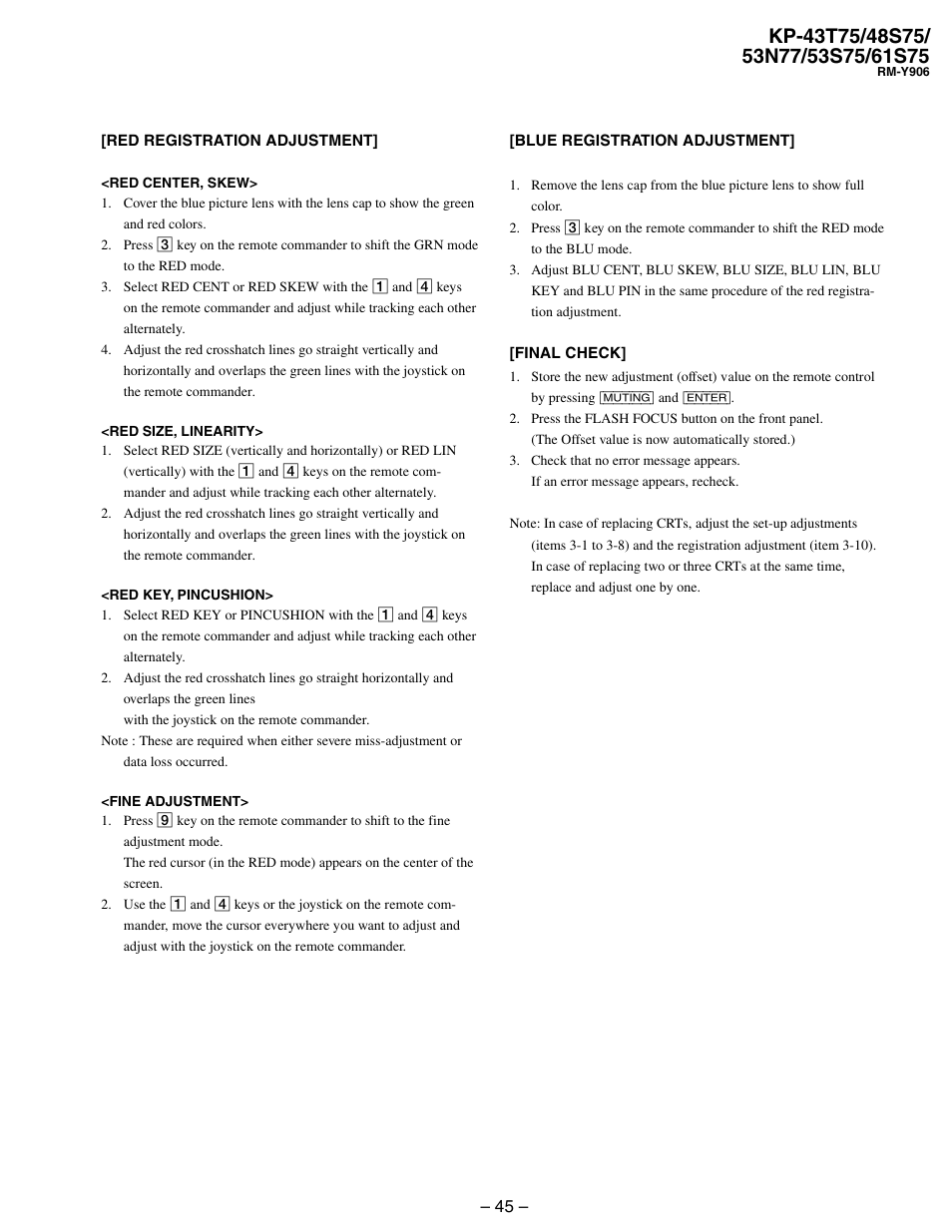 Sony KP 48S75 User Manual | Page 45 / 100