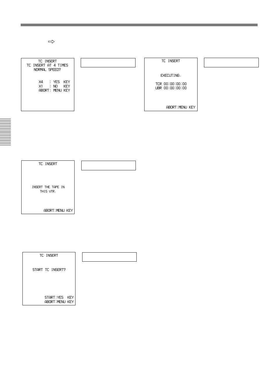 Setting the time data, Executing, X4 mode | Set tape, Tc insert | Sony DSR-85 User Manual | Page 36 / 88