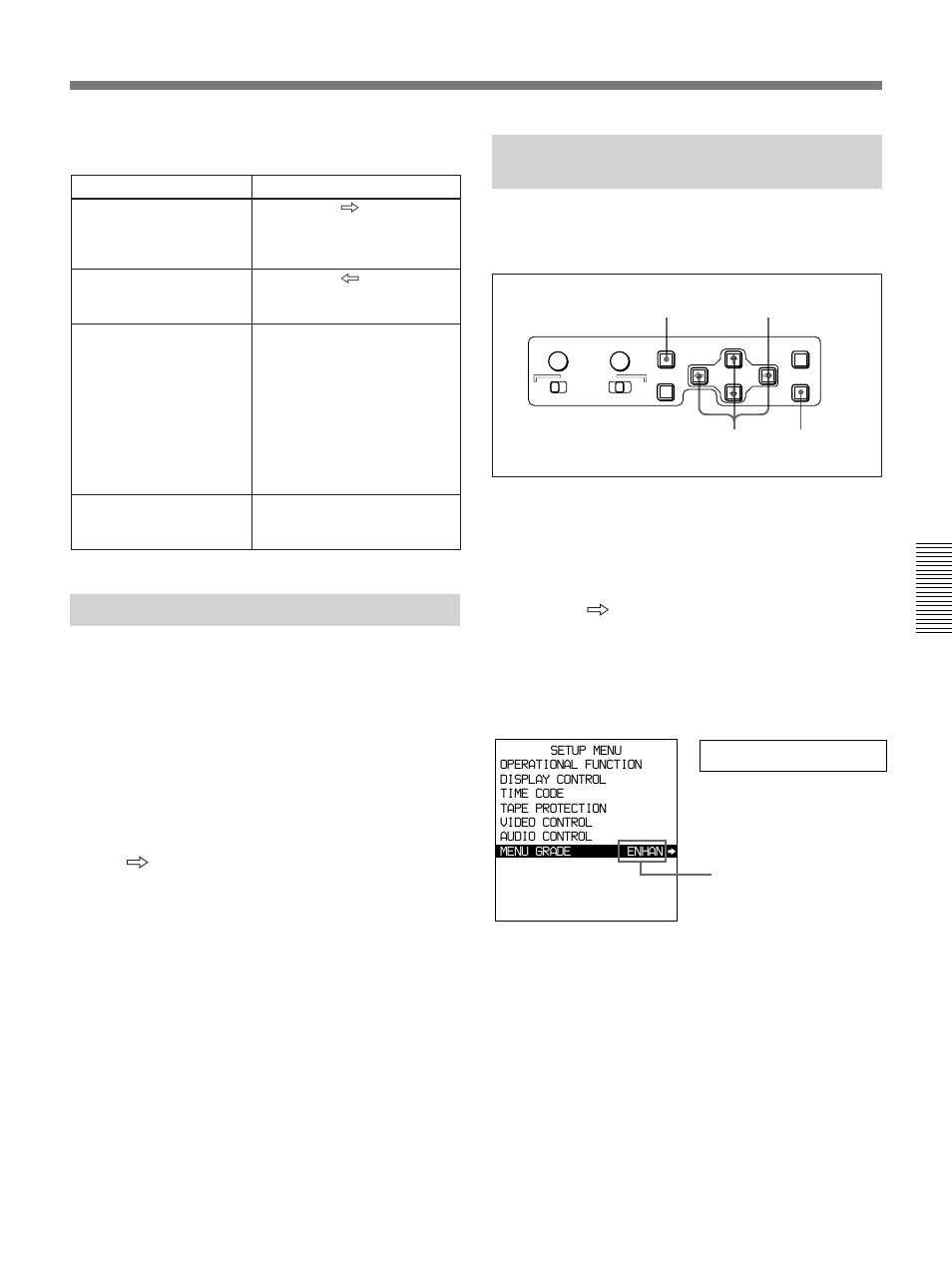Changing the settings of enhanced items, Menu grade, Displaying enhanced items | Sony DSR-85 User Manual | Page 53 / 88