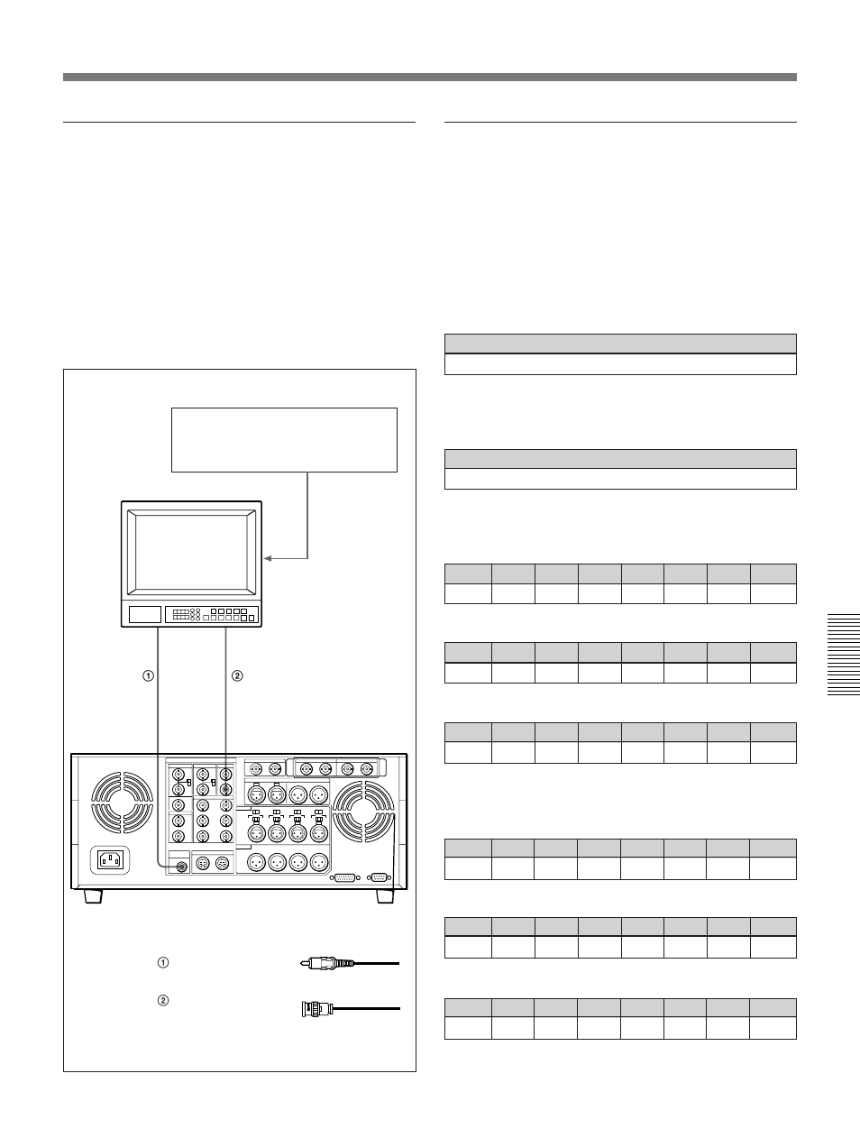 Connection of a video monitor, Settings on an editing control unit | Sony DSR-85 User Manual | Page 63 / 88