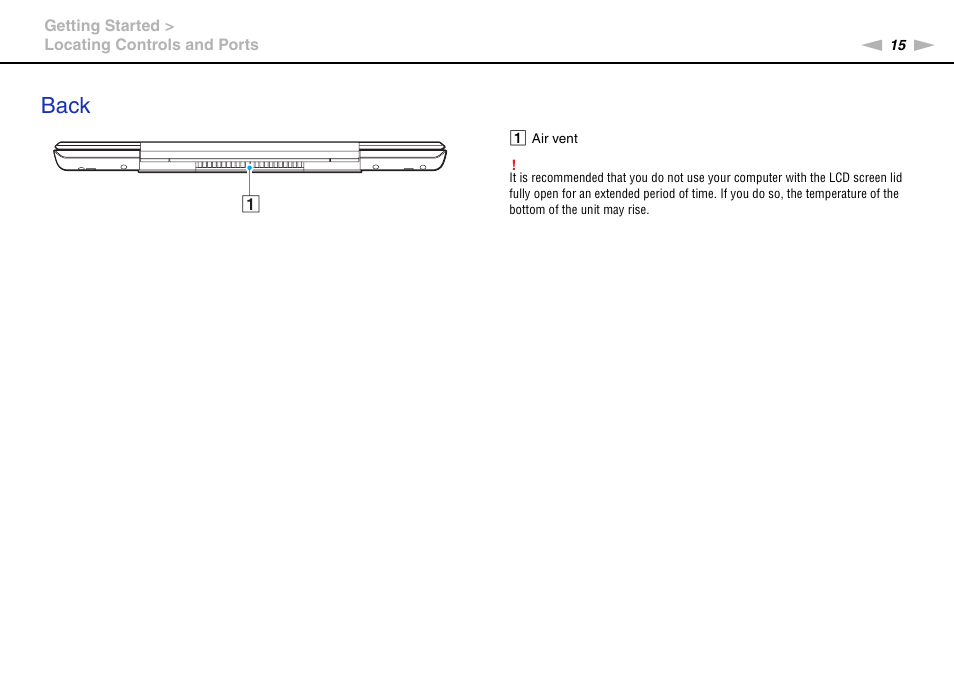 Back | Sony VPCSA Series User Manual | Page 15 / 210