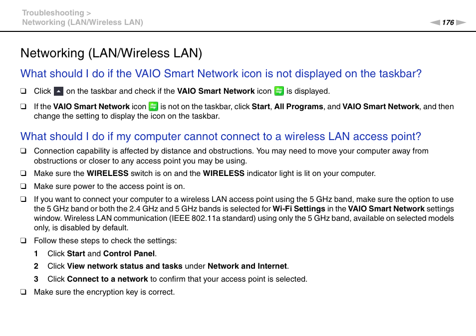 Networking (lan/wireless lan), Lan) | Sony VPCSA Series User Manual | Page 176 / 210