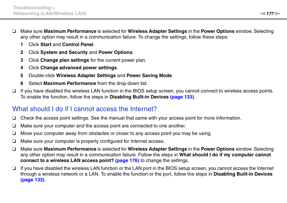 What should i do if i cannot access the internet | Sony VPCSA Series User Manual | Page 177 / 210