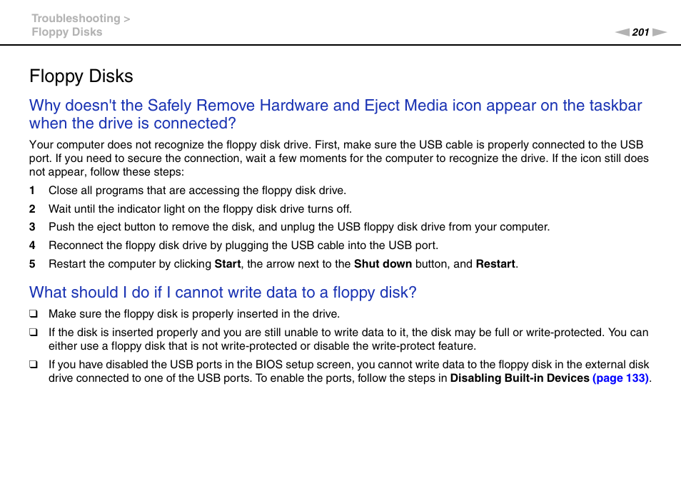 Floppy disks | Sony VPCSA Series User Manual | Page 201 / 210