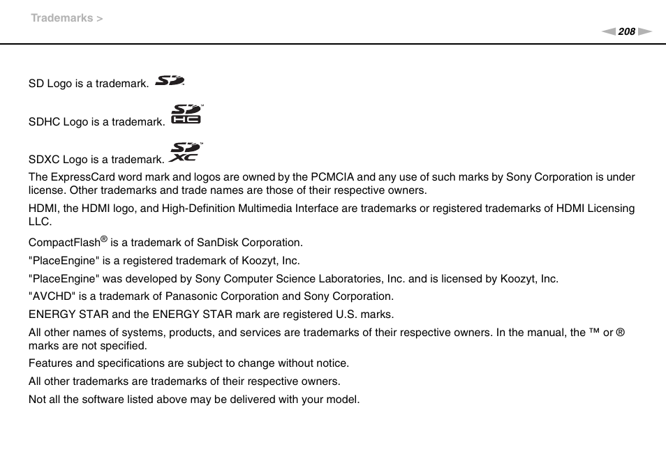 Sony VPCSA Series User Manual | Page 208 / 210