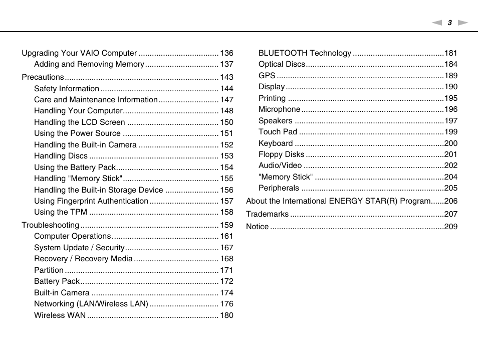 Sony VPCSA Series User Manual | Page 3 / 210