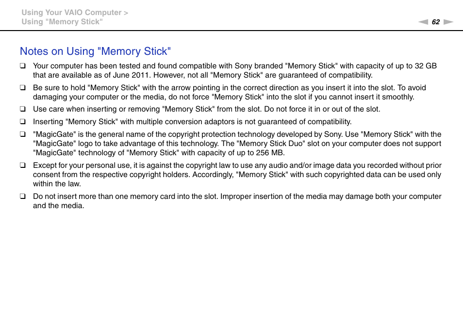 Sony VPCSA Series User Manual | Page 62 / 210