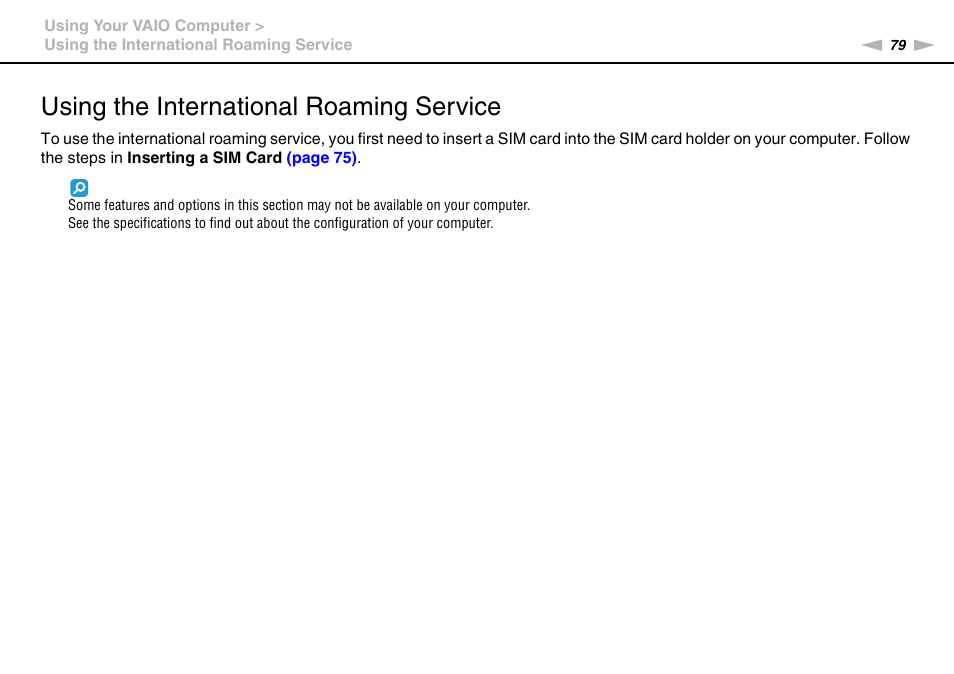 Using the international roaming service | Sony VPCSA Series User Manual | Page 79 / 210