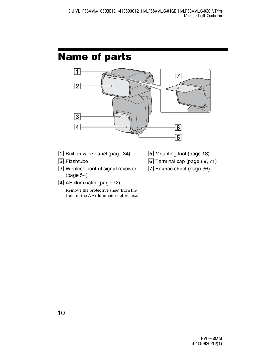 Name of parts | Sony 4-105-930-12(1) User Manual | Page 10 / 88