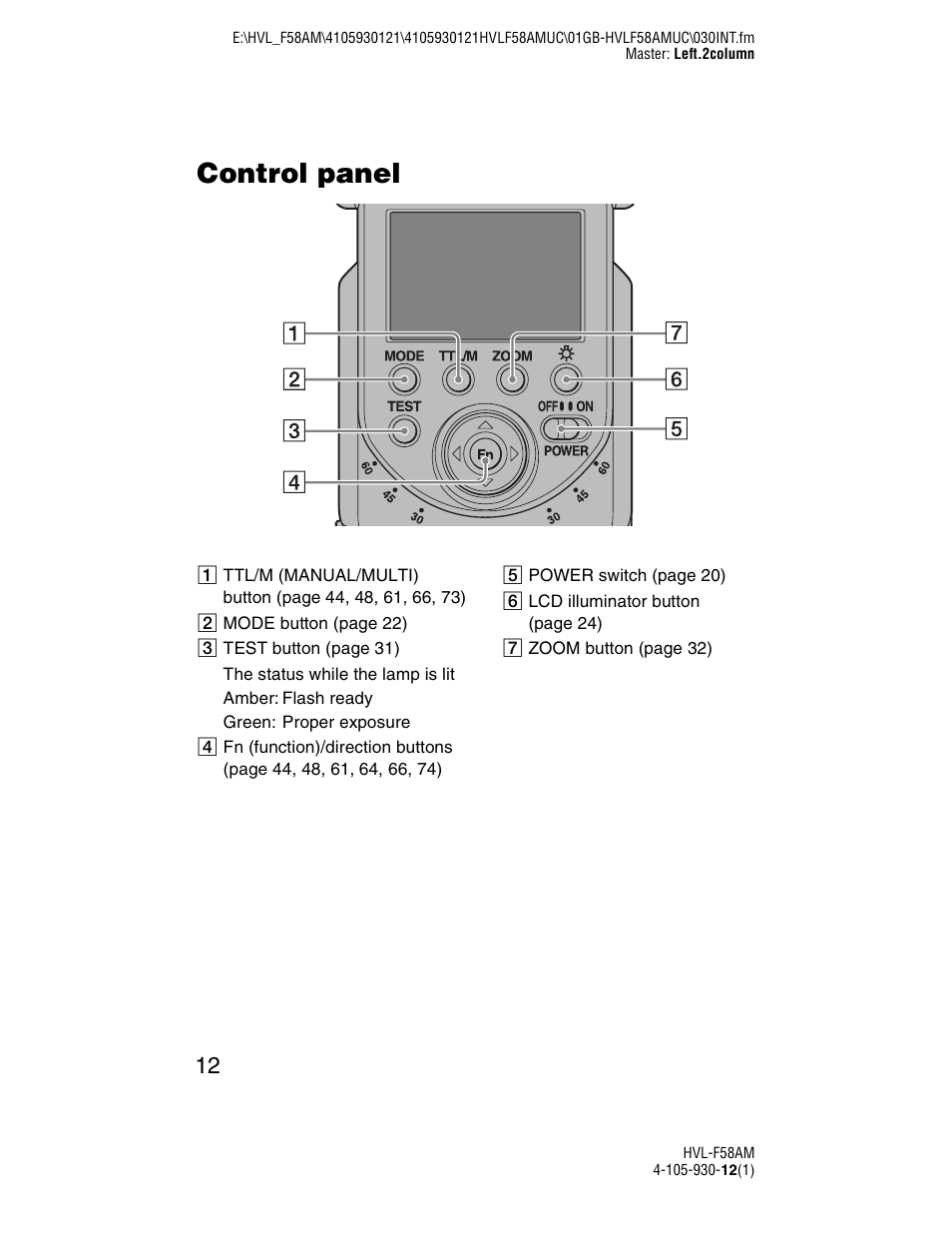 Control panel | Sony 4-105-930-12(1) User Manual | Page 12 / 88