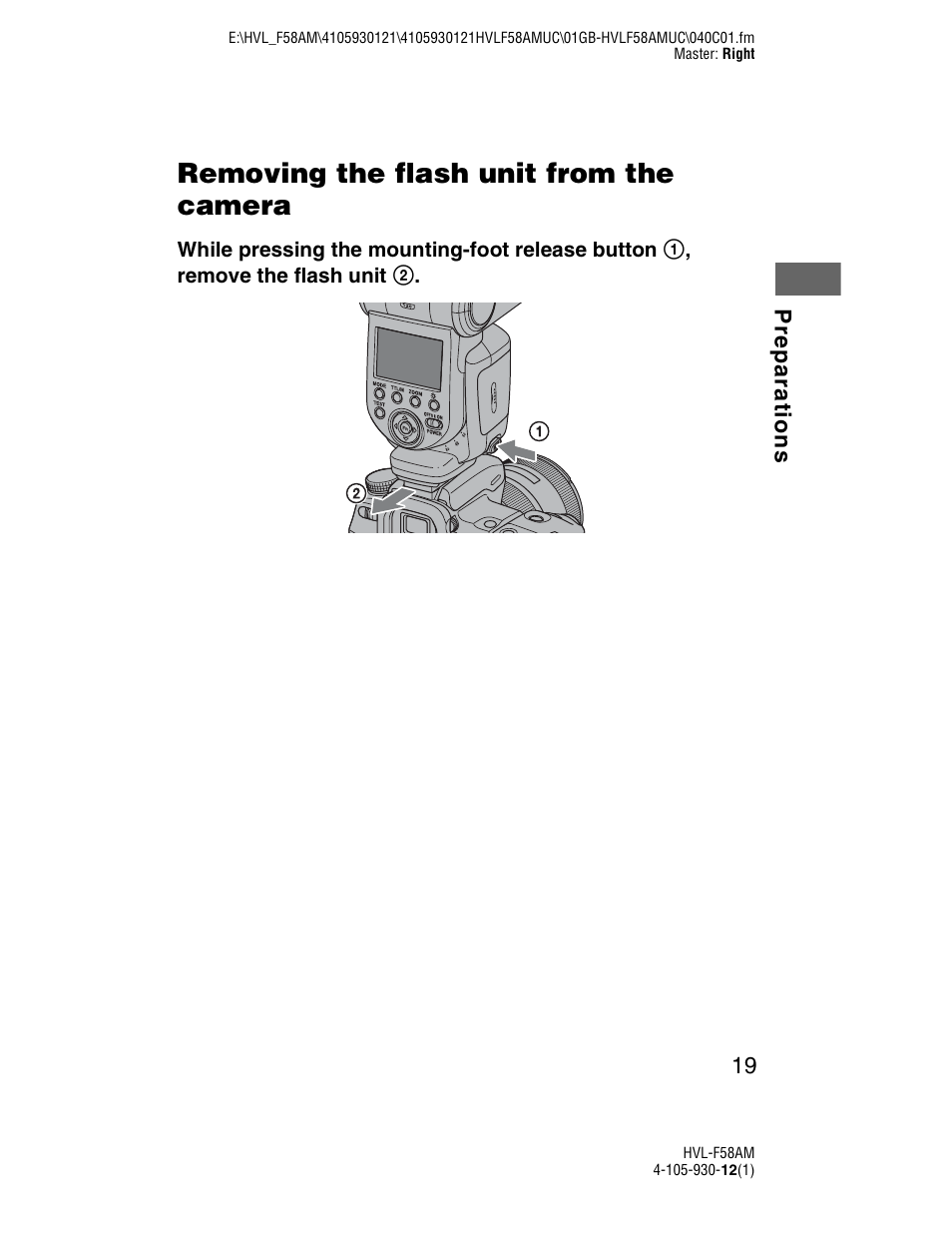Removing the flash unit from the camera | Sony 4-105-930-12(1) User Manual | Page 19 / 88