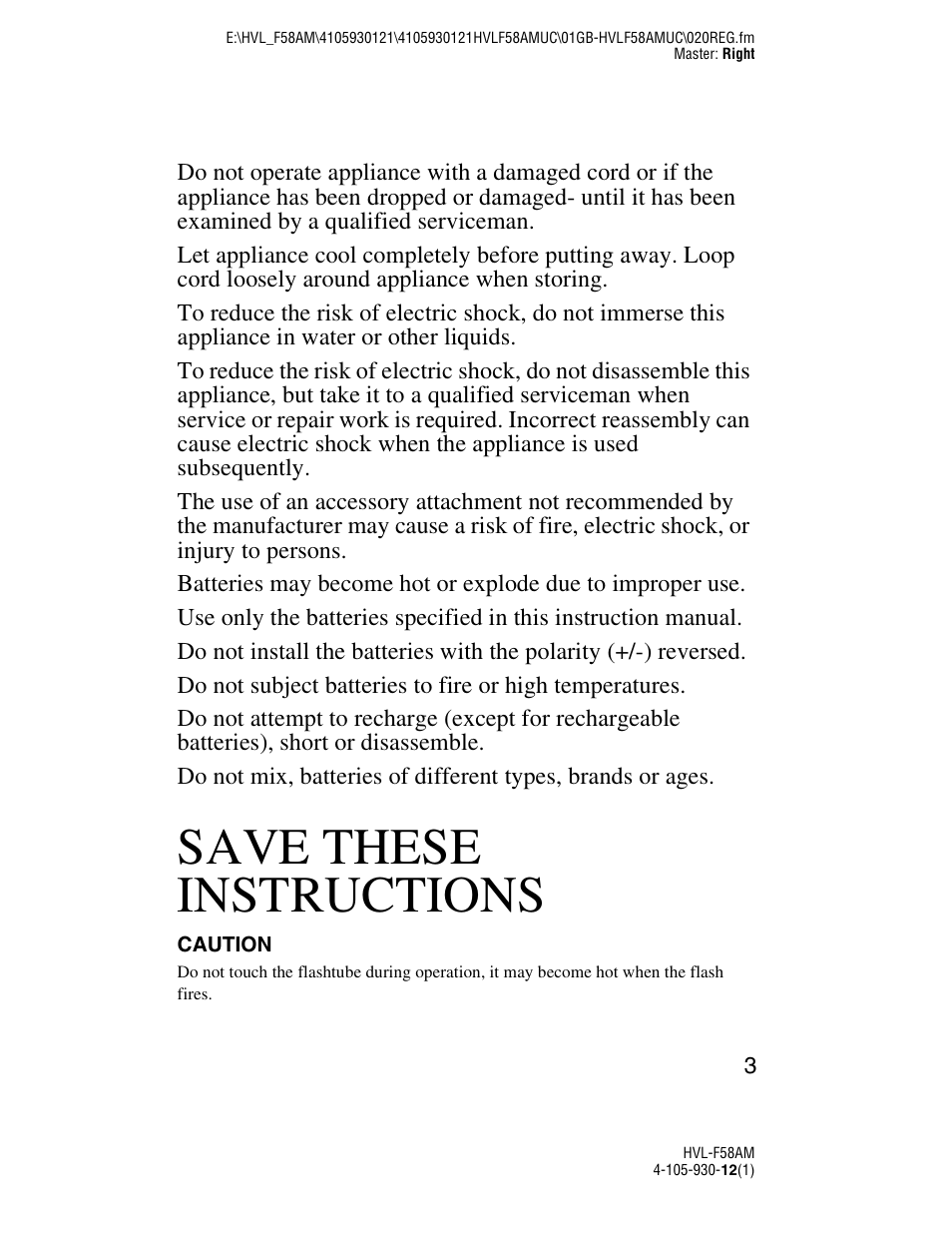 Save these instructions | Sony 4-105-930-12(1) User Manual | Page 3 / 88