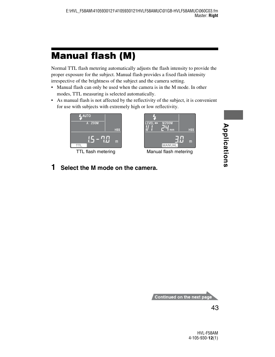 Manual flash (m) | Sony 4-105-930-12(1) User Manual | Page 43 / 88