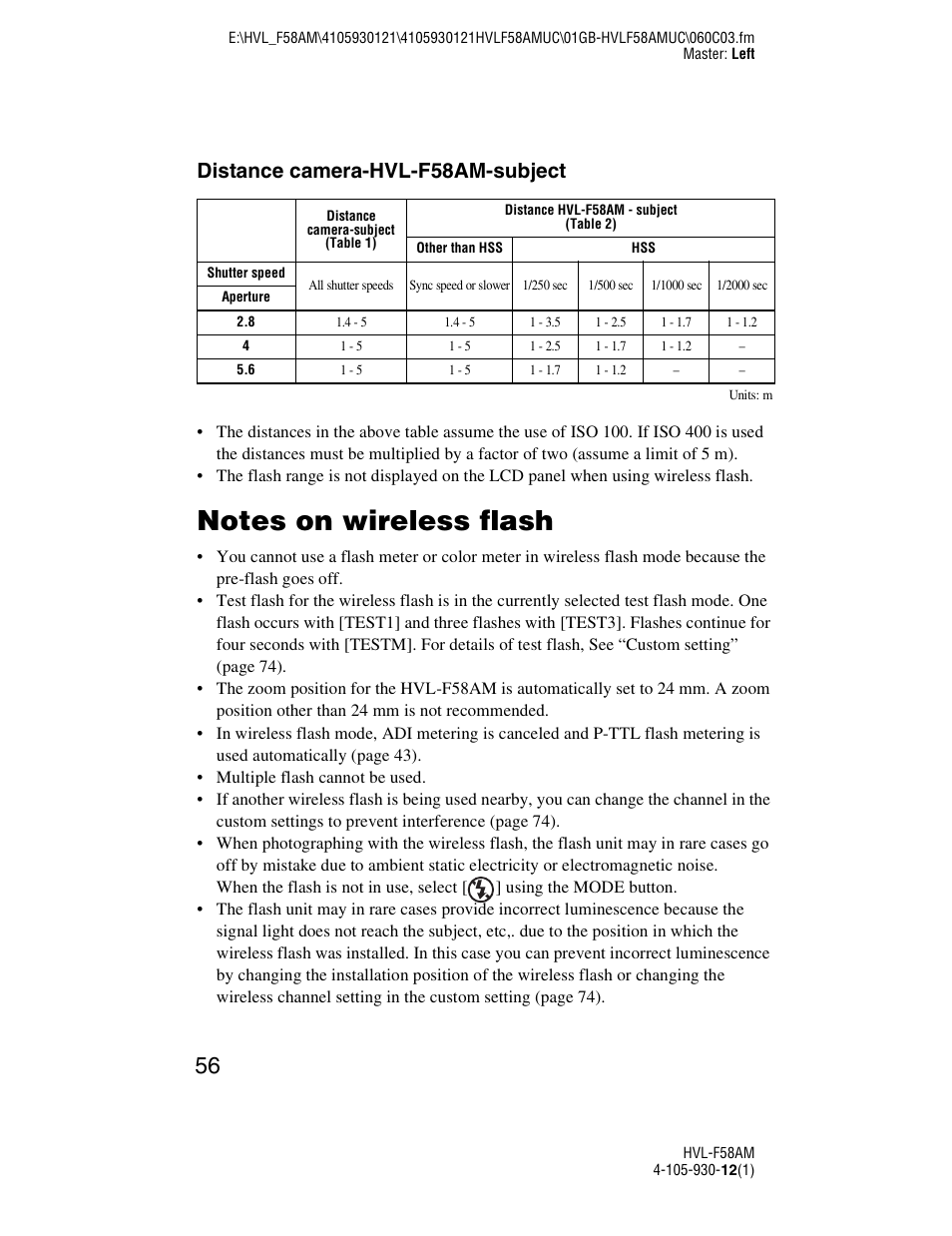 Distance camera-hvl-f58am-subject | Sony 4-105-930-12(1) User Manual | Page 56 / 88