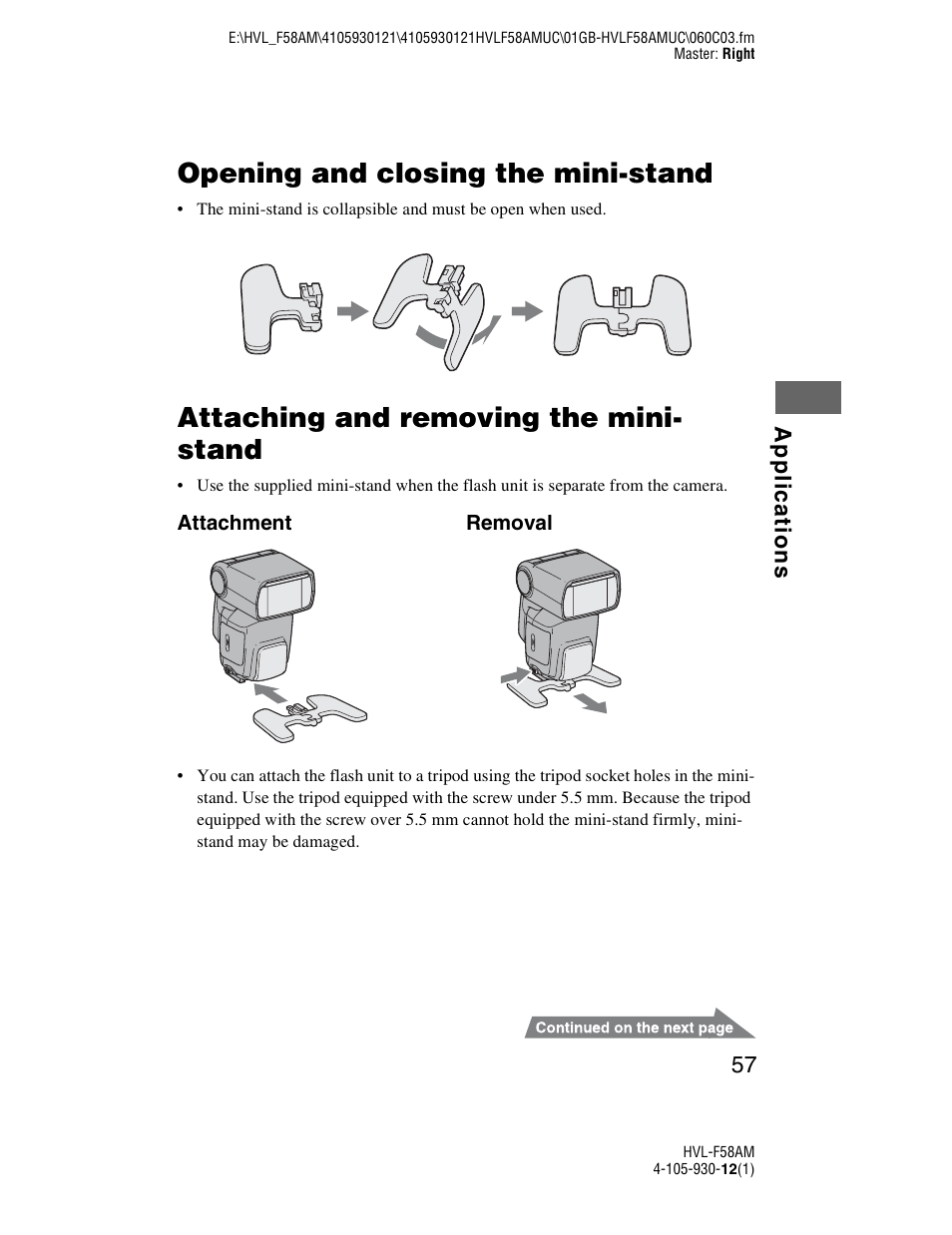 Opening and closing the mini-stand, Attaching and removing the mini- stand | Sony 4-105-930-12(1) User Manual | Page 57 / 88