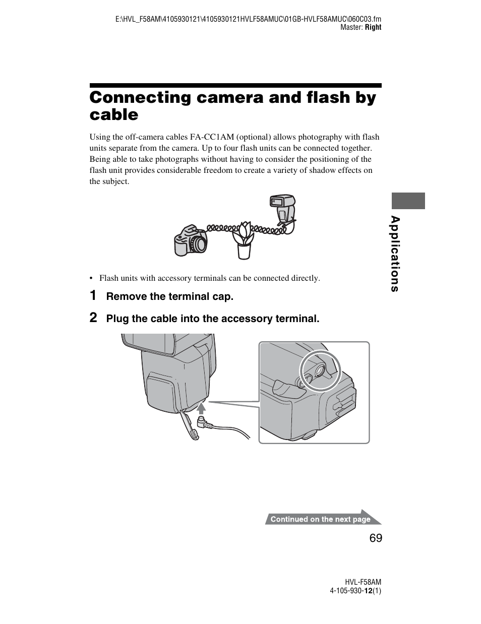 Connecting camera and flash by cable | Sony 4-105-930-12(1) User Manual | Page 69 / 88