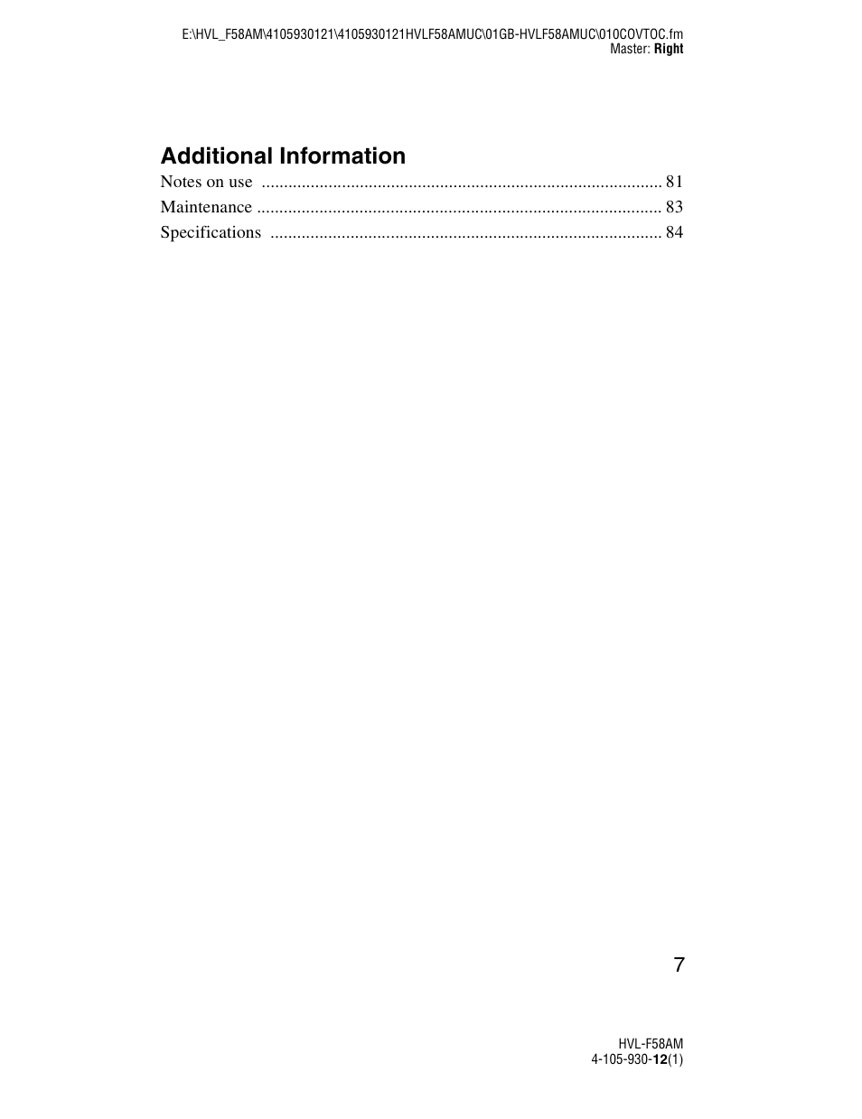 Additional information | Sony 4-105-930-12(1) User Manual | Page 7 / 88