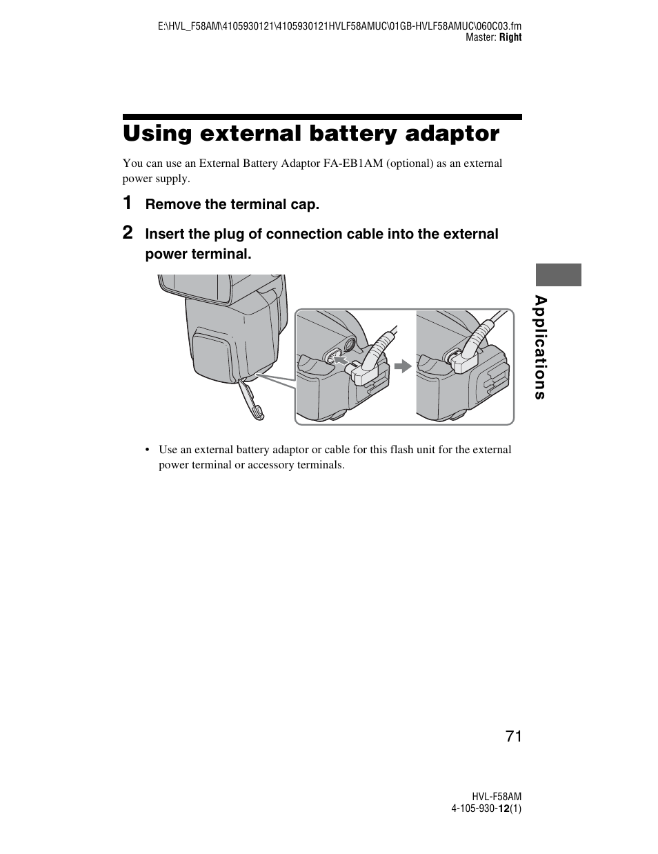 Using external battery adaptor | Sony 4-105-930-12(1) User Manual | Page 71 / 88