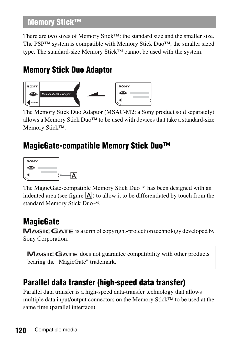 Magicgate, Parallel data transfer (high-speed data transfer) | Sony PSP-1006 K User Manual | Page 120 / 268