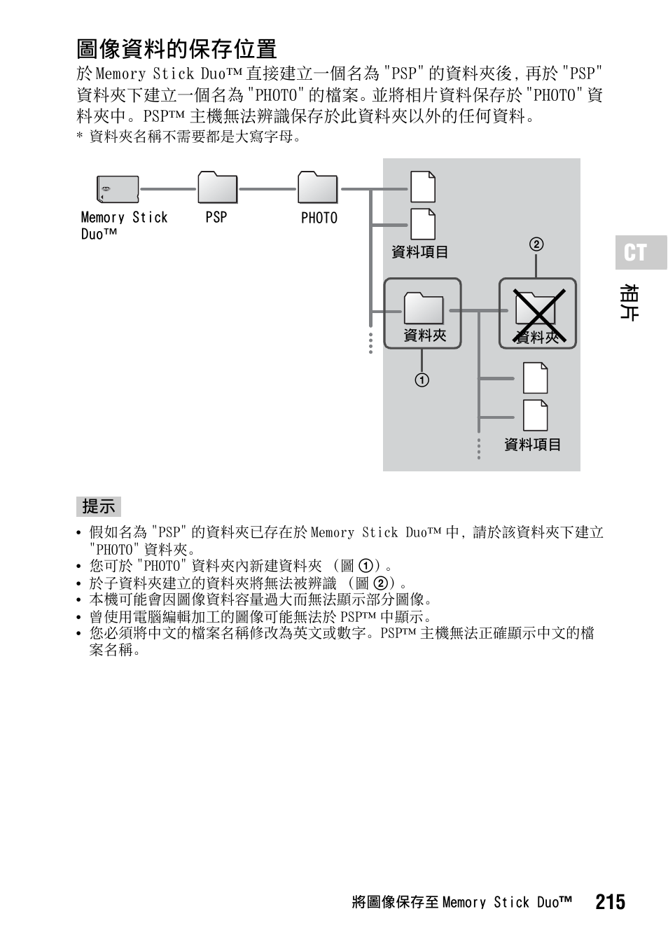 圖像資料的保存位置, 215 相片 | Sony PSP-1006 K User Manual | Page 215 / 268