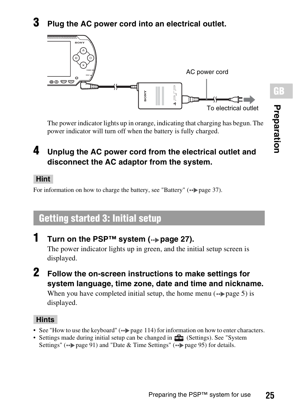 Getting started 3: initial setup, 25 p re p ar at io n | Sony PSP-1006 K User Manual | Page 25 / 268