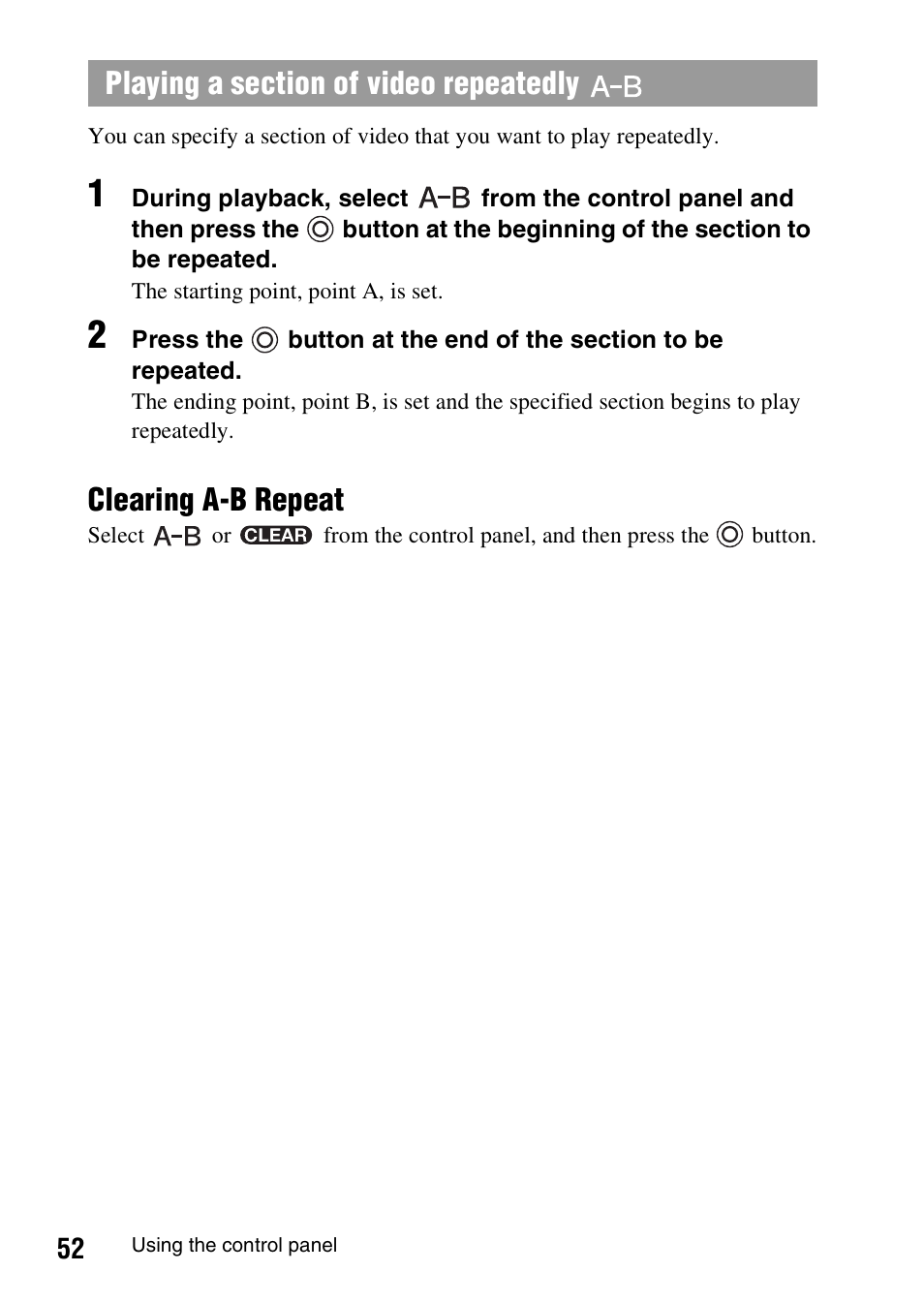 Clearing a-b repeat | Sony PSP-1006 K User Manual | Page 52 / 268