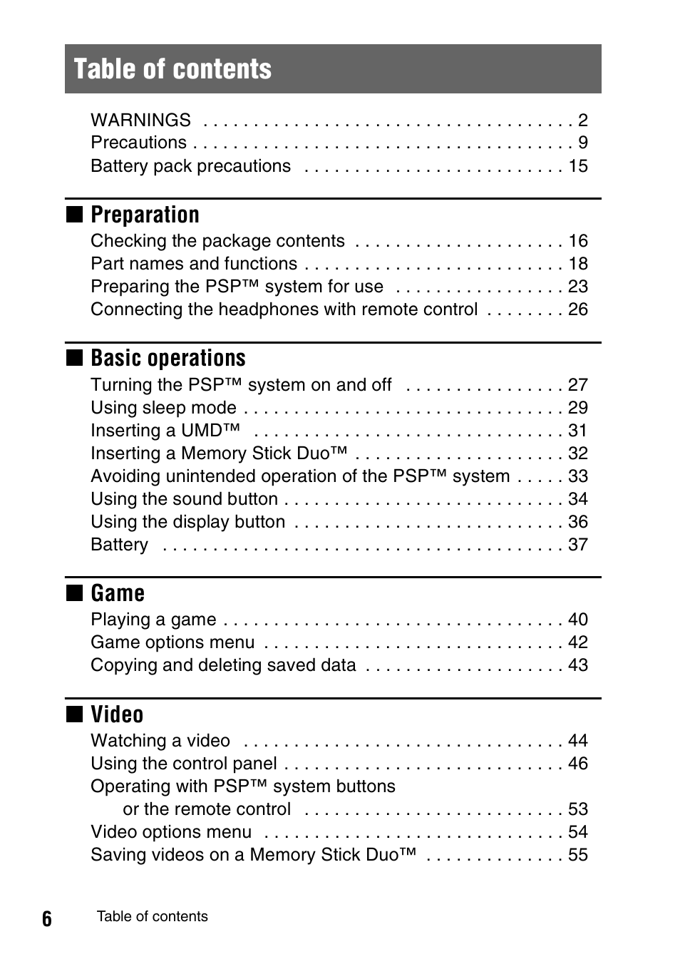 Sony PSP-1006 K User Manual | Page 6 / 268