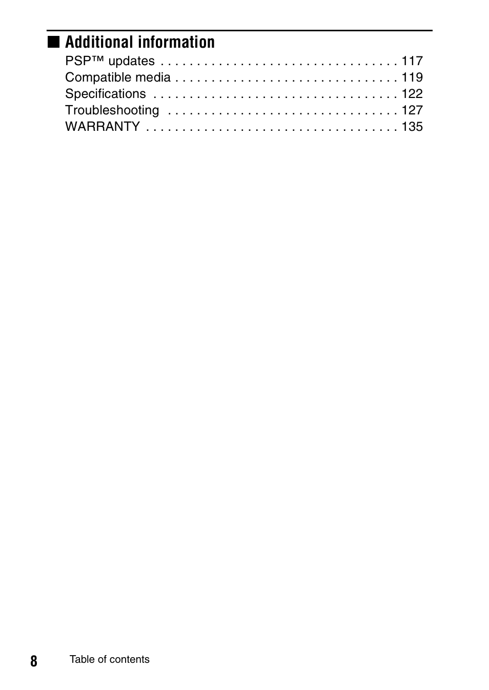 Xadditional information | Sony PSP-1006 K User Manual | Page 8 / 268