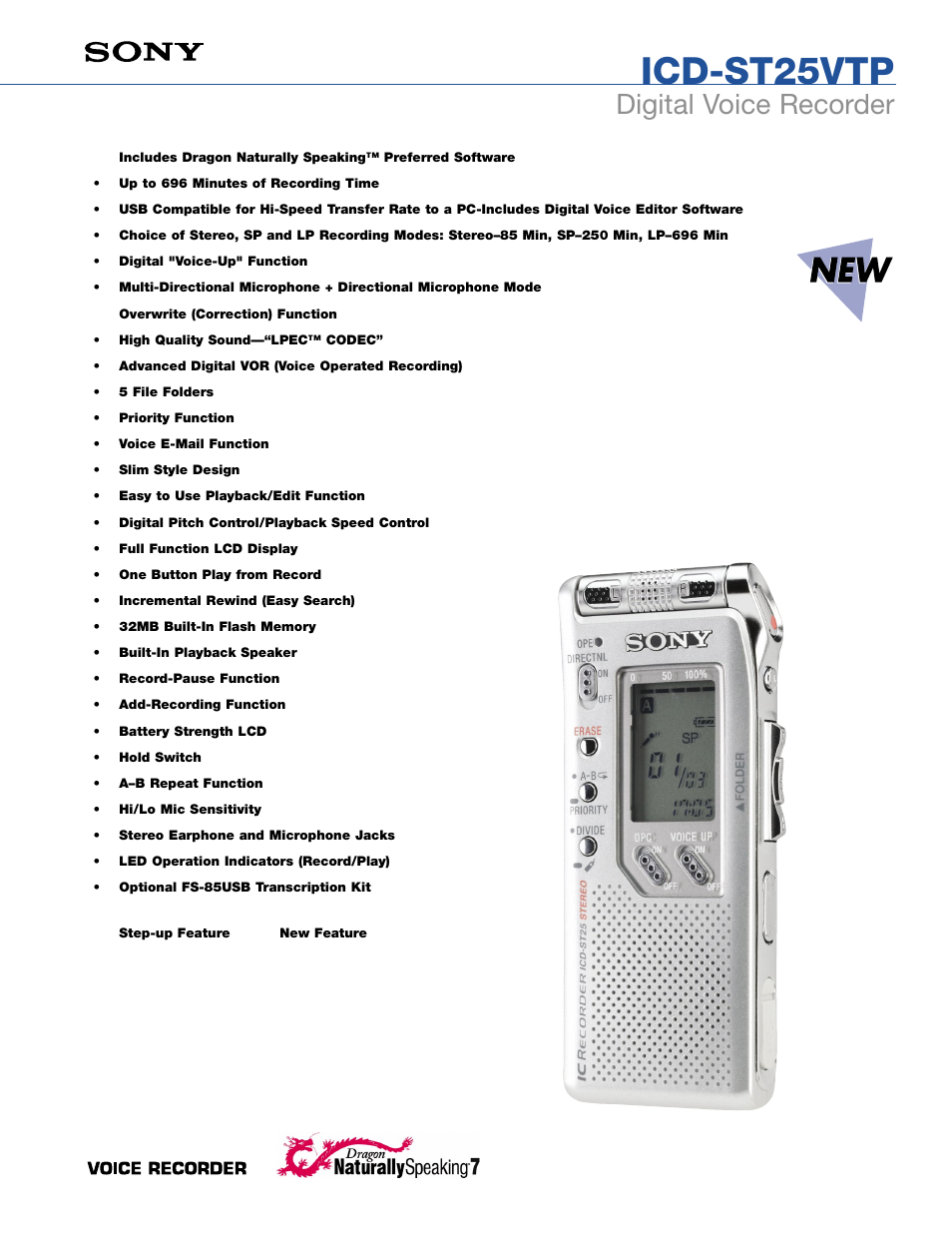 Sony ICD-ST25VTP User Manual | 2 pages