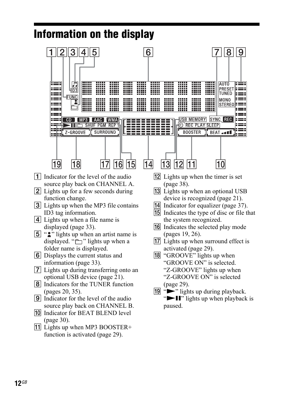 Information on the display | Sony 3-300-703-11(2) User Manual | Page 12 / 56