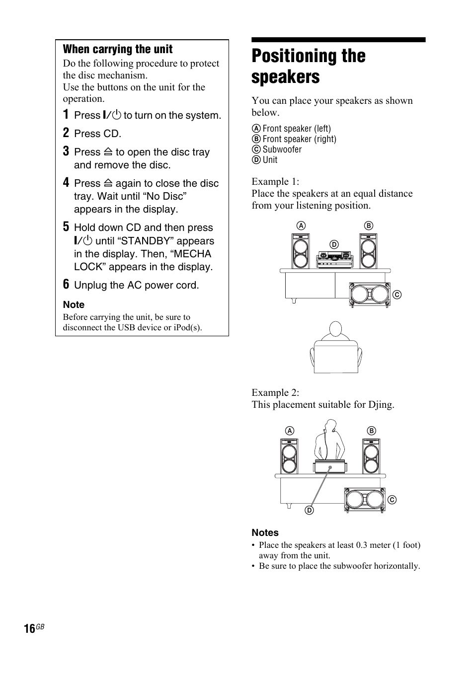 Positioning the speakers | Sony 3-300-703-11(2) User Manual | Page 16 / 56