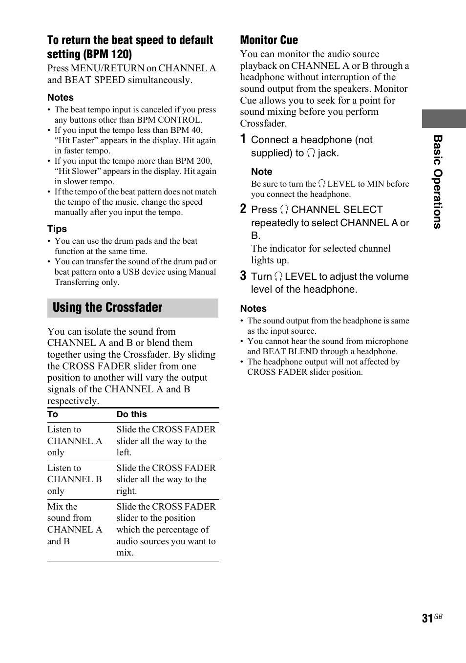 Using the crossfader | Sony 3-300-703-11(2) User Manual | Page 31 / 56