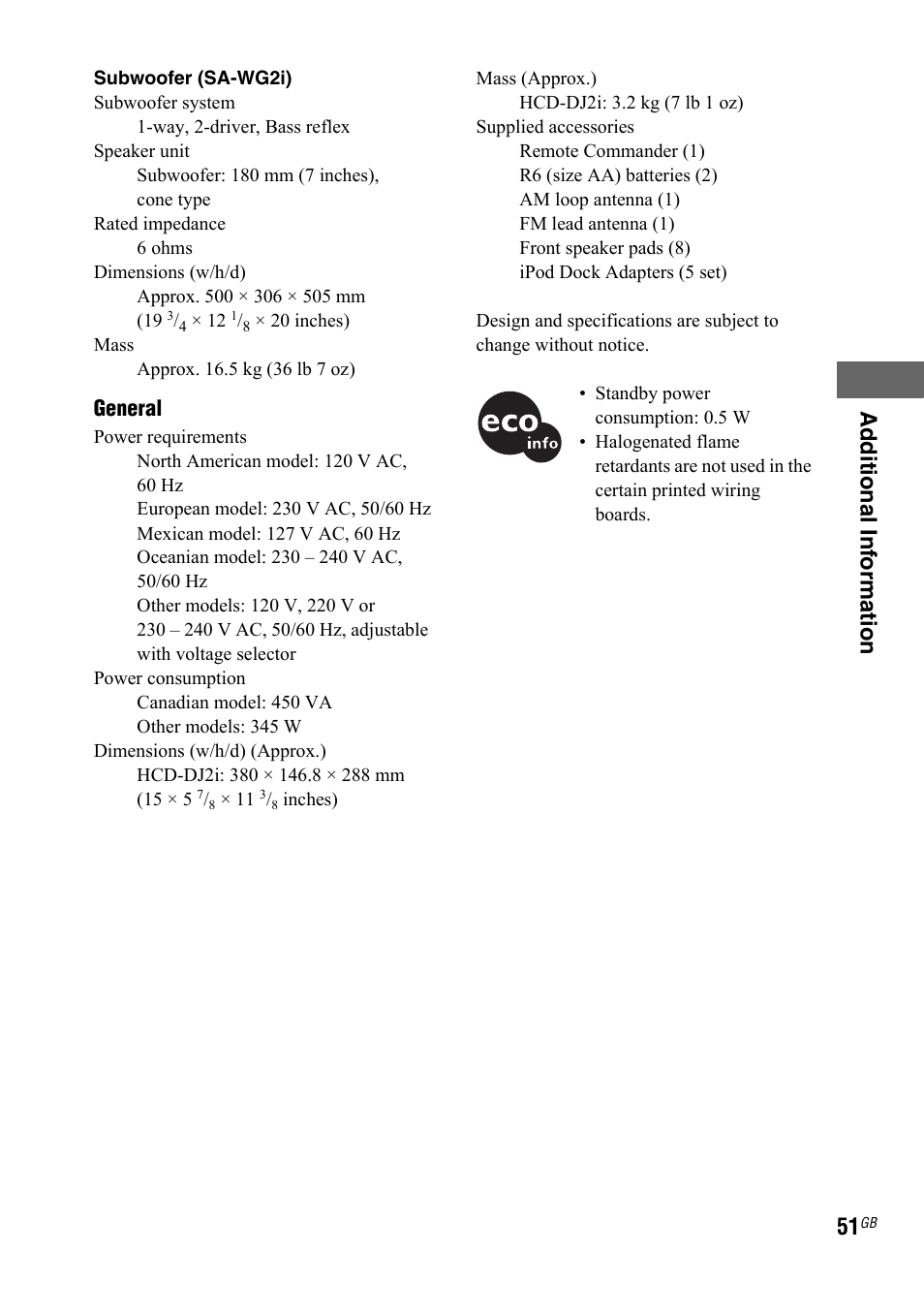 Ad ditional inf o rmation, General | Sony 3-300-703-11(2) User Manual | Page 51 / 56