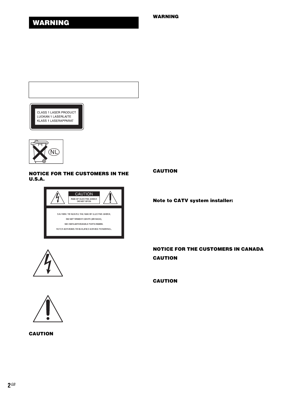 Warning | Sony CMT-HPX9 User Manual | Page 2 / 36