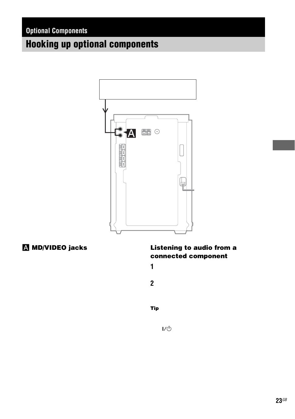 Optional components, Hooking up optional components | Sony CMT-HPX9 User Manual | Page 23 / 36
