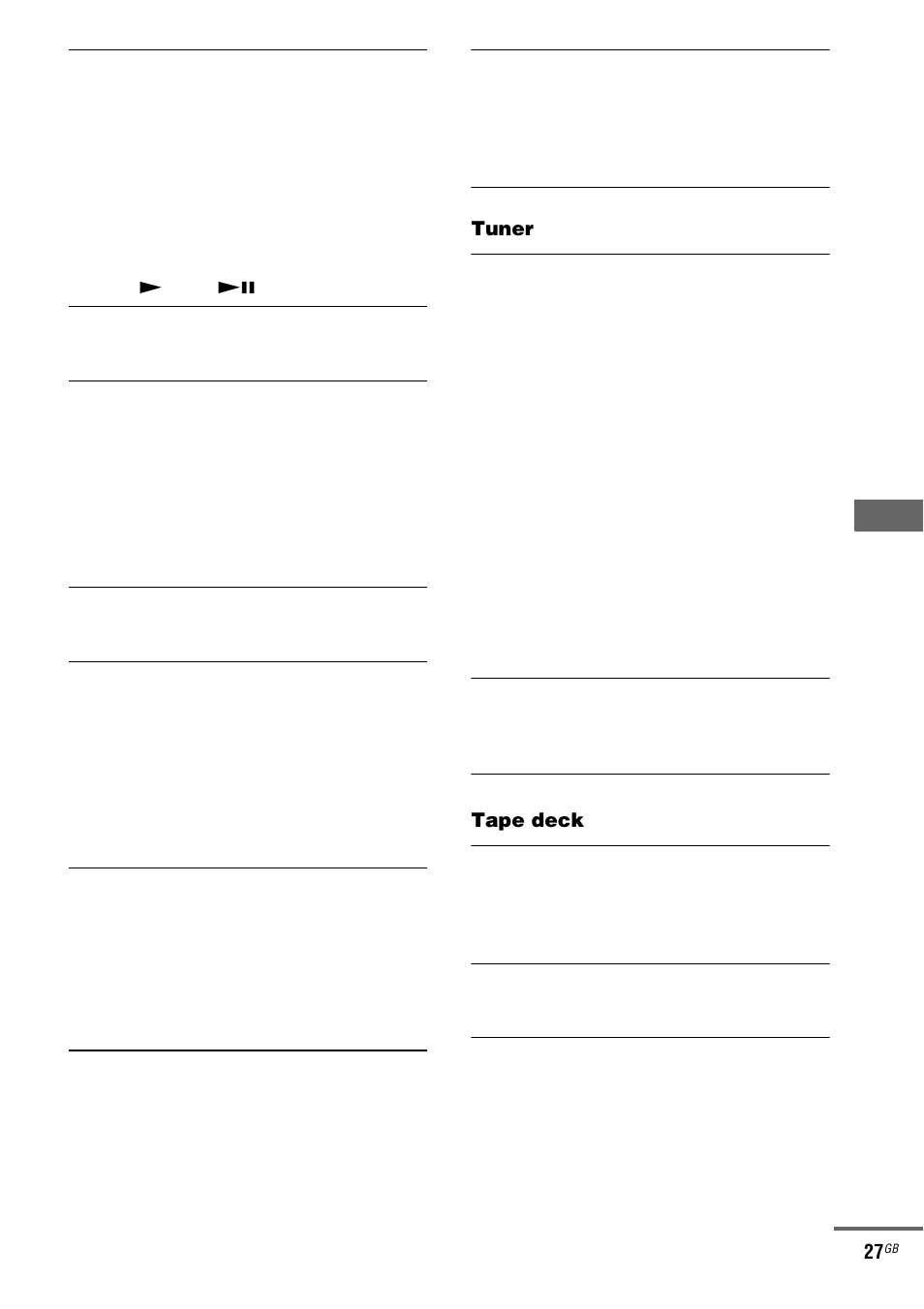Tro u b les hoo ting 27, Tuner, Tape deck | Sony CMT-HPX9 User Manual | Page 27 / 36