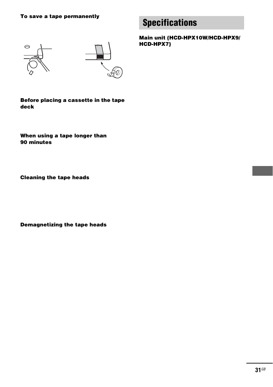 Specifications | Sony CMT-HPX9 User Manual | Page 31 / 36