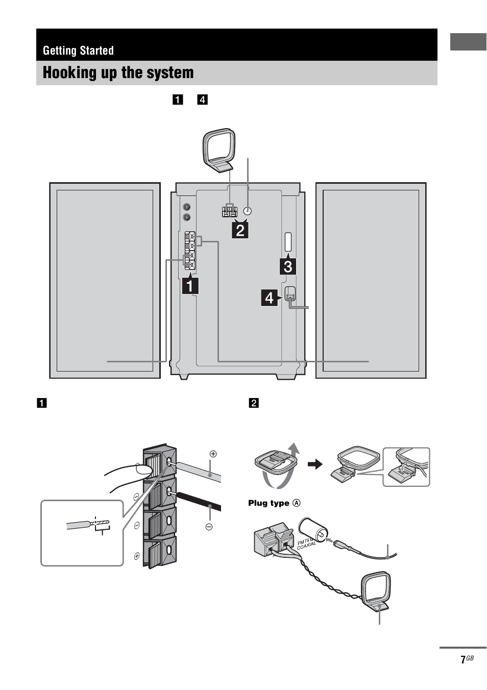 Getting started, Hooking up the system | Sony CMT-HPX9 User Manual | Page 7 / 36