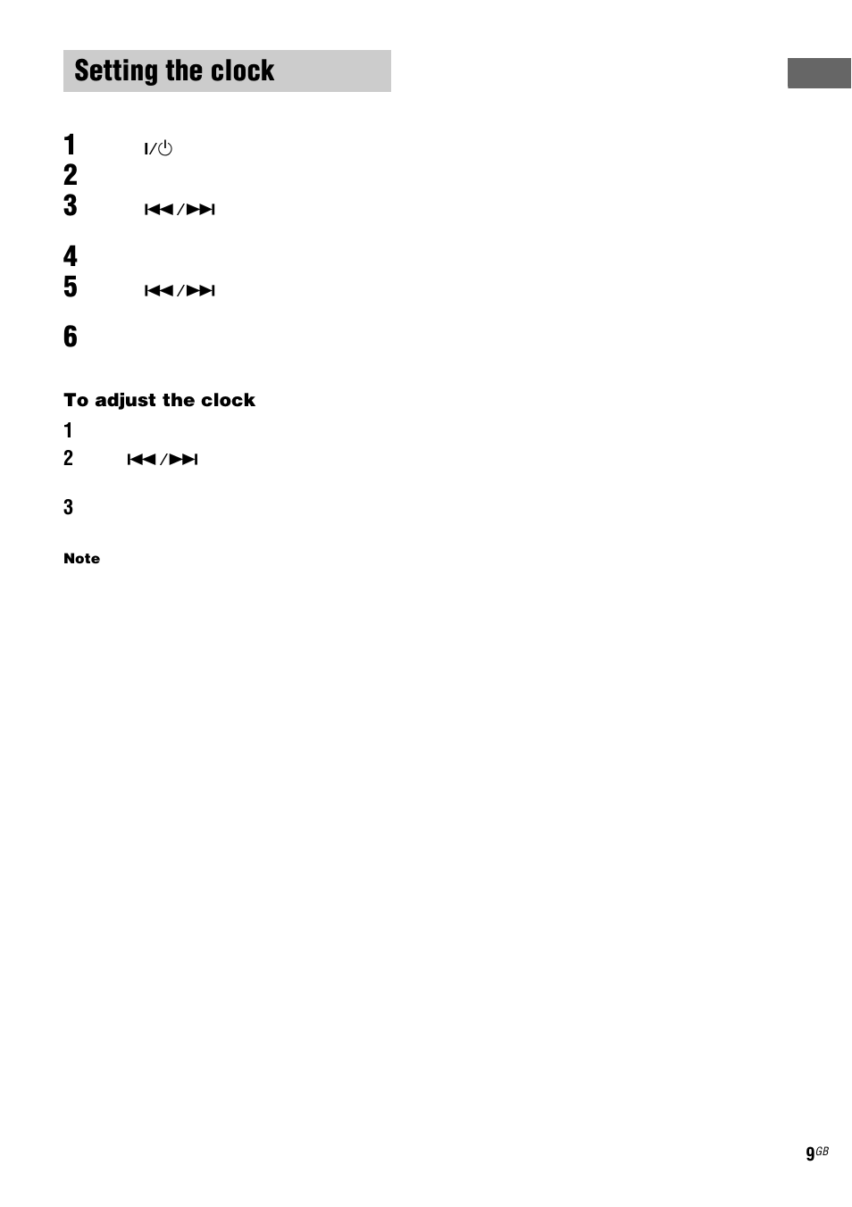 Setting the clock | Sony CMT-HPX9 User Manual | Page 9 / 36