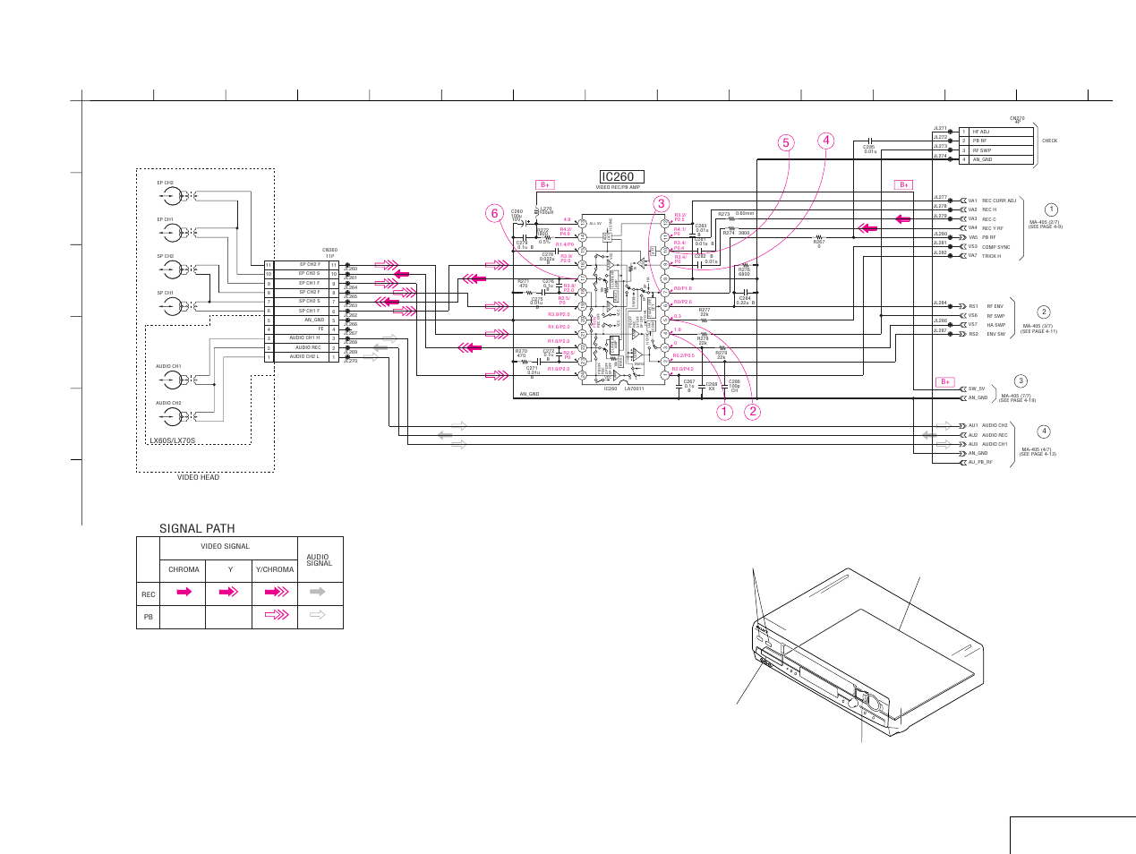 Rec/pb head amp, Ic260, Signal path | Sony LX50 User Manual | Page 38 / 71