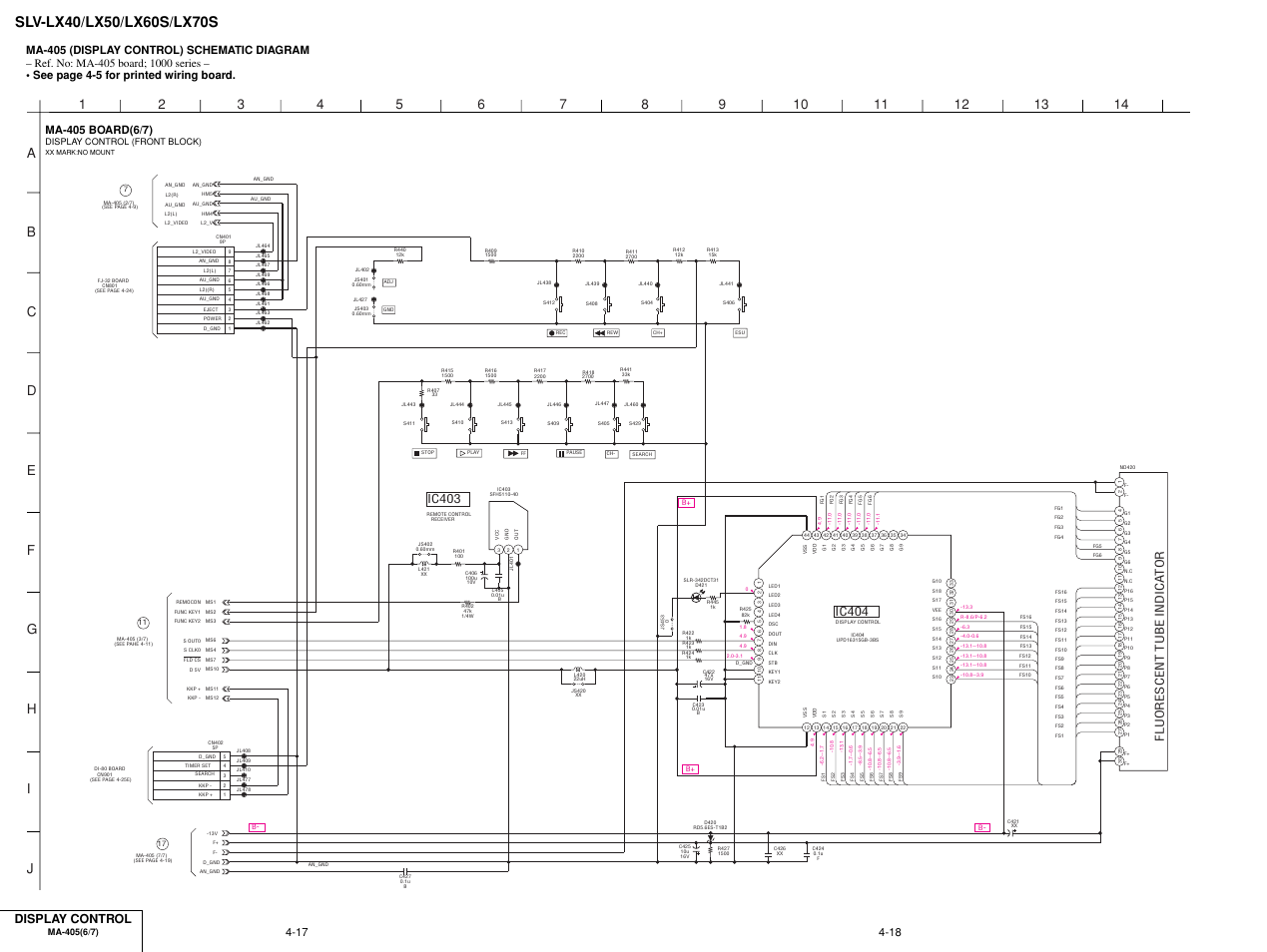 Display control, Fluorescent tube indica tor ic404, Ic403 | Sony LX50 User Manual | Page 43 / 71
