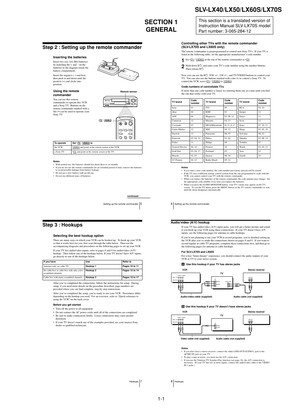 Step 2 : setting up the remote commander, Step 3 : hookups | Sony LX50 User Manual | Page 5 / 71