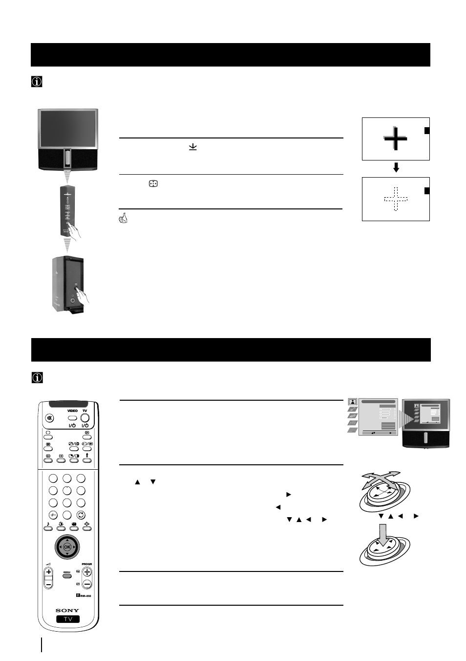 Adjusting colour registration (convergence), Introducing the menu system, Auto converge the red, green, and blue lines 1 | First time operation - menu system, Push to, Press ok joystick | Sony KP-48PS2 User Manual | Page 10 / 233