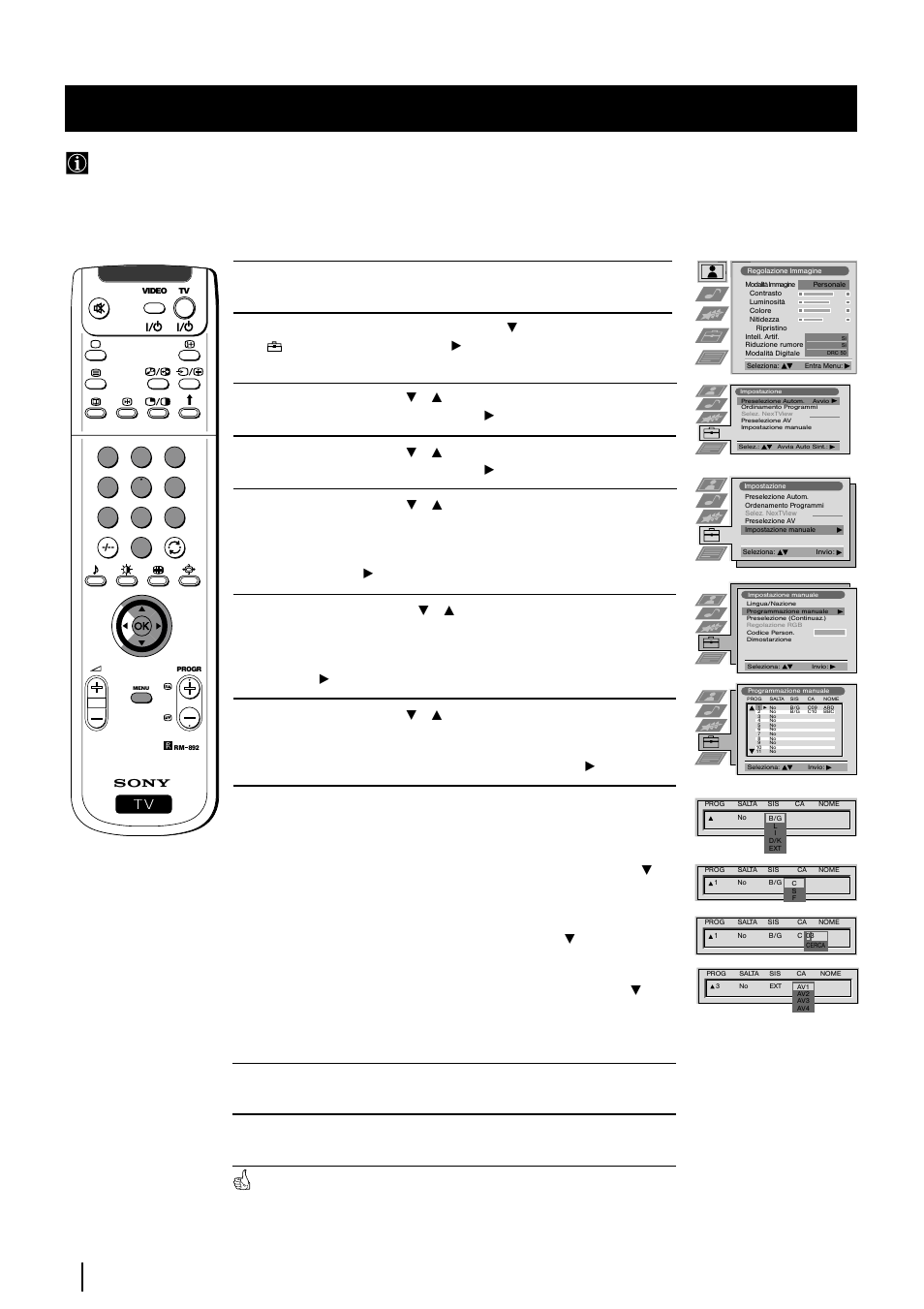 Sintonizzazione manuale della tv, Menu | Sony KP-48PS2 User Manual | Page 117 / 233