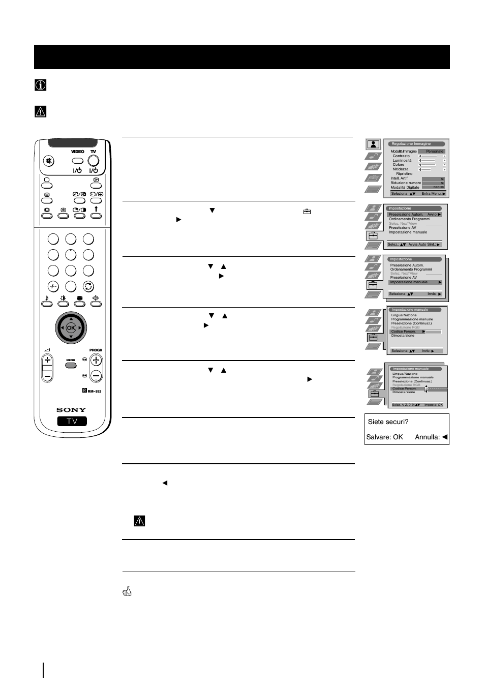 Introduzione della sua identificazione personale, Menu | Sony KP-48PS2 User Manual | Page 121 / 233